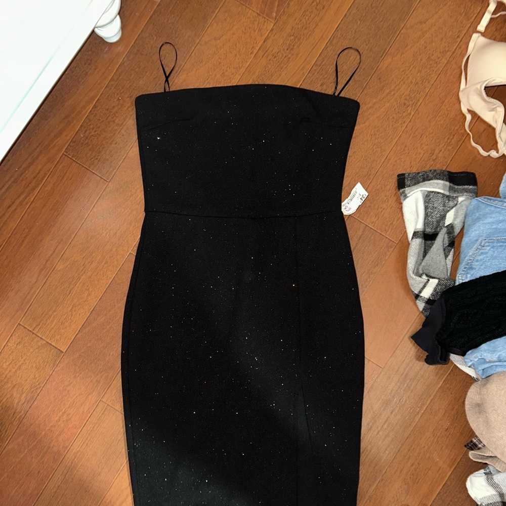 Glitter strapless midi dress